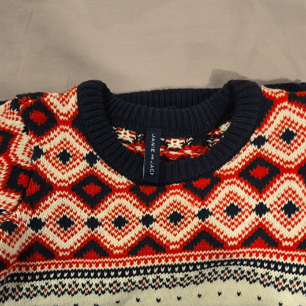 Janie and Jack Red and White Geometric Crewneck Sweater